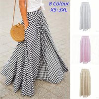 Fashion Elegant Skirt for Women Casual High Waist Loose Long Retro Skirts Female Holiday Office Vichy Skirt Womens Clothing