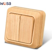WESA Wood Wall Mount Switch Classic Flame Retardant Plastic Panel 2 Gang 1 Way Vintage Imitation Wooden Color Wall Switch 16A AC