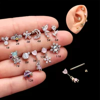 20G Gold/Silver Hypoallergenic Stainless Steel Cubic Zircon Ear Stud Earring for Sensitive Ears Cartilage Helix Piercing Jewelry