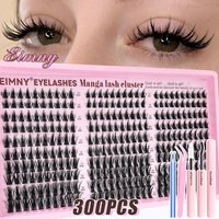 EIMNY 300PCS Little Devil Style Lash Extensions 10-16mm Including Glue Tweezers Cotton Swabs Manga Lashes Natural Voluminous