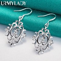 URMYLADY 925 Sterling Silver Hollow Flower Earrings Eardrop for Women Fashion Wedding Engagement Charm Jewelry
