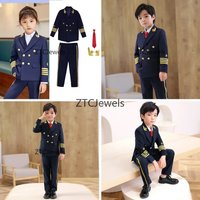 Kids Navy Admiral Captain Uniform Costume Halloween Dress Up Birthday Gifts for Boys Girls Pilot Cosplay