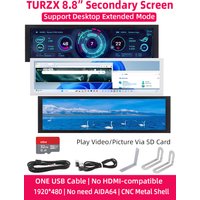 TURZX 8.8 Inch Smart Display USB Secondary Screen Type-C Desktop Extended Play TF Card 1920*480 IPS LCD CPU RAM GPU FPS Monitor