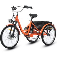 Familie Orange Elektrische Fahrrad Fracht Trike Für Ältere Abnehmbare Batterie Erwachsene Elektrische Booster Fahrrad Für Frauen Mit Pull Korb