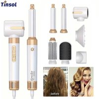 TINSOL 7-in-1 Multi-Function Hair Dryer 1400W Powerful Straightener Hot Brush Hot Comb Set Hair Styler Professional Curling Iron