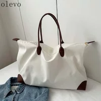 Ins Solid Color Waterproof Oxford Nylon Tote Bag Korean Leather Trim Underarm Shoulder Bag Commute