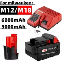 For Milwaukee M18 Power Tool Battery, Charger, BR, XC, 18V, 6000mAh M18B5, 48-11-1860, Built-in 18650 Battery 2025