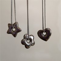 Vintage Y2k Stainless Steel Flower Heart Star Pentagrams Pendant Snake Chain Necklace For Women Men Hip Hop Jewelry Accessories