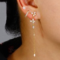 3PCS Stainless Steel Long Chain Butterfly Hoop Earrings Set for Women Unique Crystal Zirconia Piercing Earring New Arrival 2024