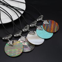 Natural Stone Shell Round Pendant With Leather Rope Necklace Agate For Jewelry Charms Necklace Accessory Women Men Gift Party