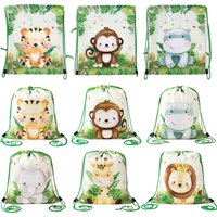 6pcs Jungle Animal Party Drawstring Bag Green Forest Wild One Jungle Safari Birthday Decor Gifts Drawstring Bag Party Supplies