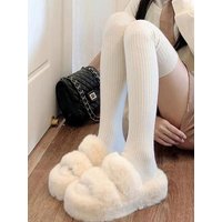1 Pair Women Classic Striped Knee High Stockings Fashionable Versatile Black White Gray Solid Color Socks Comfortable Stockings