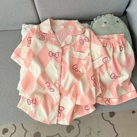 2Summer short-sleeve cloud cotton pajama set for women, comfortable and trendy, shorts can be worn outside, home wear set