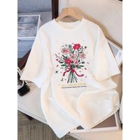 Vintage Floral Bouquet T-Shirt Women Cottagecore Aesthetic Flower Graphic Tee Summer Short Sleeve Casual O-Neck Fashionable Tops