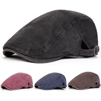 Men Solid Color Washing Newsboy Caps British Painters Hats Spring and Autumn Adjustable Flat Cap Hip Hop Berets