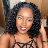 Deep Wave Headband Wig For Black Women | No-Lace Frontal Synthetic Hair | Natural Color | Easy To Wear Hair Wig (12 Inches)