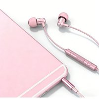 Cute Pink Portable Type C 3.5mm In Ear Music Wired Earphones For Girl Women Gaming Play With Mic Sleep Anti-lost Wired Headphone