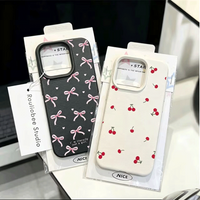 Cute Cherry Bow Lychee Cover For Motorola MOTO Edge 70 60 50 Pro FUSION 60S G85 G84 G75 G54 G35 G34 G15 G05 5G Casing Protection
