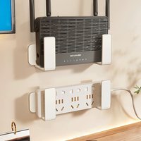 Wall-Mounted Router Shelf, No-Drill Wall Hooks, WiFi Power Strip, TV Set-Top Box Optical Modem Stand, Storage Box