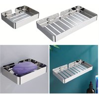Stainless Steel Soap Box Rustproof Sponge Holder Silver Wall Mounted Soap Dish for Bath Shower Soap Shampoo Bathroom Accessory