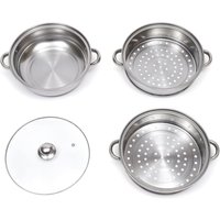 Stainless Steel Vegetable Steamer Pan Set Transparent 1/2/3-Layer Food Veg Cooker Pot Double Handle Stacktable Double Boilers