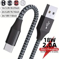 18W USB Type C Fast Charging Cable Nylon Braided USB A To USB-C Quick Charge Adapter Data Cord for iPhone Samsung Xiaomi Huawei