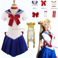 Anime Sailor Cosplay Costume Tsukino Usagi Uniform Dress Outfit Wig Headband Moon Cosplay For Women Girls Carnival Party Set