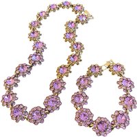 Vintage Amethyst Round Flower Cluster Necklace Bracelet Earring Jewelry Set Antique Silver Luxury Women Bridal Wedding Jewelry N