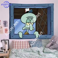1Pc SpongeBob Squidward Cartoon Decoration Background Bedroom Tapestry Room Decor Festival Party canvas Wall art