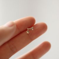 S925 Silver Dainty CZ Star Stud Earrings, Gold/Silver Plated Shooting Star Drop Earrings, Fashion Cute Accessories for Her