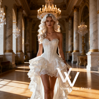 Customized Mid Century Victorian Strapless Corset Wedding Dress Short Lace Ruffles With Trailing Length Vintage Bridal Dresses
