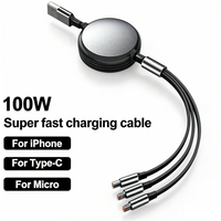 3 in 1 Retractable 100W Fast Charge Data Cable For iPhone 14 USB Type C/Micro For Sumsung Xiaomi 13 Huawei Phone Charge USB Cord