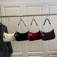 Solid Color Underarm Bag With Cherry Pendant, Chain Strap Baguette Shoulder Purse