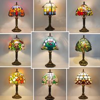 Lampa Stołowa 20 cm Witrażowa Lampka Nocna Czerwona Róża Lampka Biurkowa do Czytania Sypialnia Salon Domowe Biuro