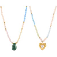 Natural Stone Beaded Chain Necklace Women's Fashion Malachite Stainless Steel Heart Shell Pendant Elegant Necklace Jewelry Gift