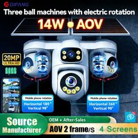 DIFANG 20MP AOV Solar Cam 4G Four Screen 3 PTZ Solar CCTV 12000mAh Battery Wireless Surveillance Security Protection Solar Cam