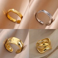 Stainless Steel Minimalist Texture Open Rings For Women Gold Color Wedding Aesthetic Ring Trendy Korean Style Accessories anillo