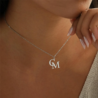 Personalised Double Letter Necklace For Women Custom Initial Stainless Steel Pendant Couple Jewelry Anniversary Gift for Her