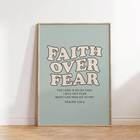 Retro Christian Psalm Scripture Faith Over Fear Wall Art Print Canvas Painting Poster Picture For Living Room,Bedroom Home Decor