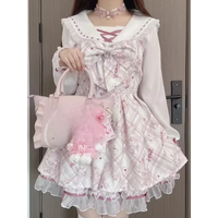 Sweet Bow Lace Vintage Short Sleeve Women's Summer Dress Elegant High Waist Lace Skirt Lolita Dress Kawaii Ruffle Cake Skirts