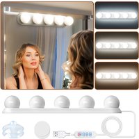 Vanity Mirror Light USB 5LED Makeup Mirror Light Bulbs Dimmable Bathroom Bedroom Dressing Table Lighting Sucker Installation