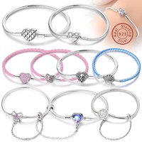 Original Bracelet Bangle 925 Sterling Silver Charm Bracelet 17-20CM Love Cross Snake Bone Bracelet for Women Girl DIY Jewelry