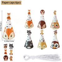 6/24PCS Forest animal jungle party Lovely cartoon Jungle Cone Hats decoration hat Elastic Band for Kids Birthday Partie Supplies