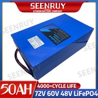 SEENRUY Lifepo4 Battery 48V 60V 72V 50Ah for 3000W 2000W 1000W Escooter Motorcycle Tricycle Go-Kart +5A Charger