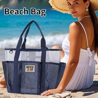 Large Capacity Handle Beach Bag Portable Tote Mesh Swimming Storage Bag Travel Vacation Toiletry Shower Bag Sports Yoga Gym Pack
