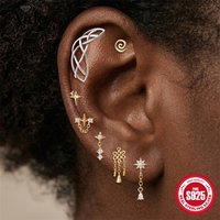 AIDE 925 Sterling Silver Star/Morning Glory/Waves of Wheat ears Piercing Earrings For Women Shiny Line Gothic Style Party Gifts