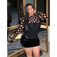 FHSEER Women's Plus Size Sexy Hollow Out Long Sleeve Top Irregular Polka-dot Design Top Nightclub Wear Fall Cloth for Women