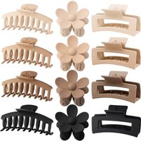 12Pcs Neutral Tone Plastic Hair Claw Clips Set, Large Non-slip Hair Clamps, Matte Hair Accessories for Women Daily Styling
