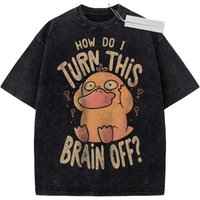 T Shirt Sports T Shirt Short Sleeve T Shirt Beige Unisex Pure Cotton Washed Vintage Pokemon Psyduck Print with Question Marks