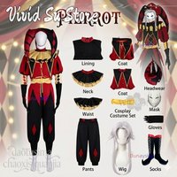 Pierrotot Horror Clown Uniform Suit Big Hat Black Red Retro Suit White Wigs Mask Halloween Cosplay Freakak Anime Game Circusus